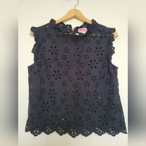 Kate Spade Black Daisy eyelet top sleeveless Size 8